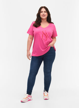 T-skjorte i bomull med trykk, Shocking Pink SUN, Model image number 2