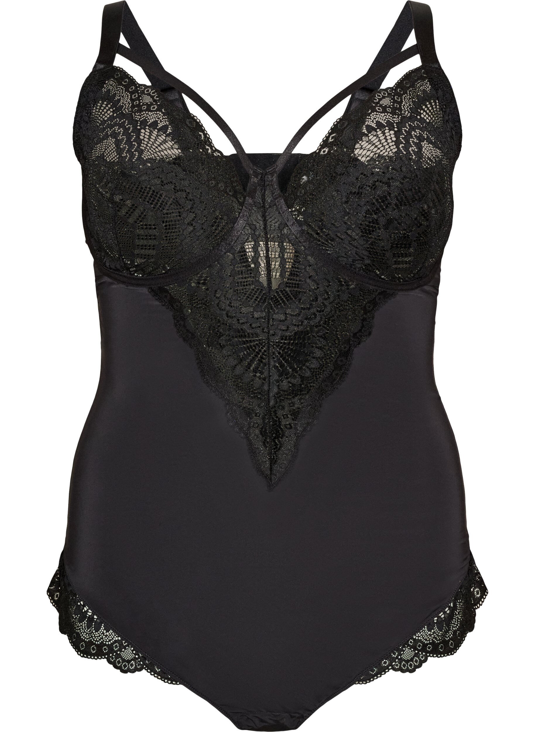 ZizziUnderwired blondebody med stroppdetalj, Svart, Packshot image number 0