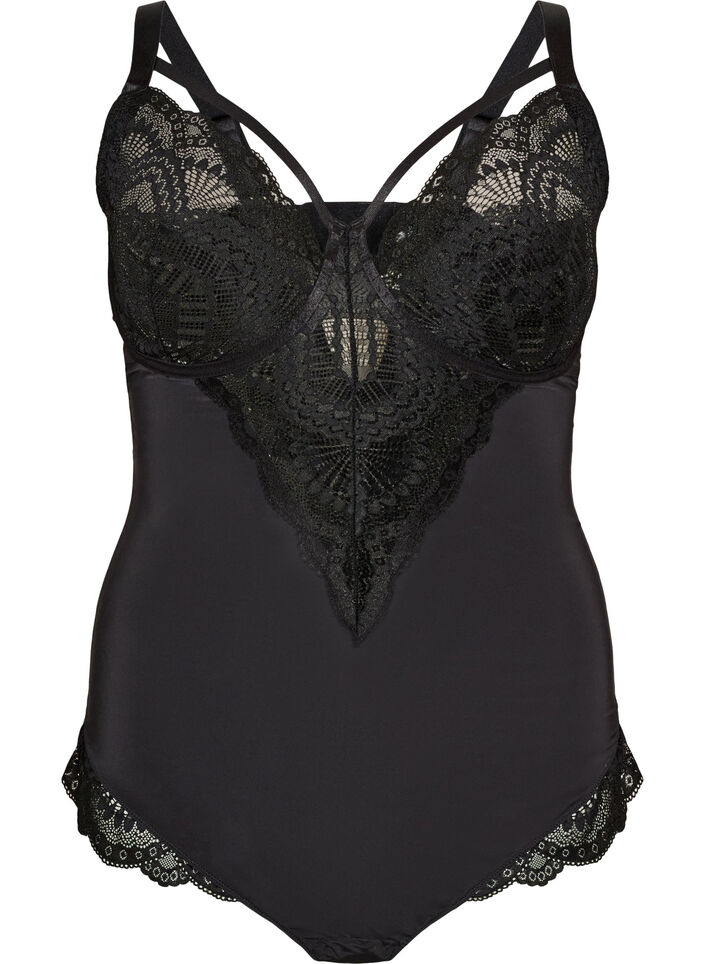 Underwired blondebody med stroppdetalj, Svart, Packshot image number 0