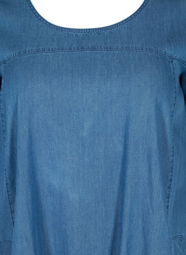 Kortermet denimkjole med lommer, Blue denim, Packshot image number 2