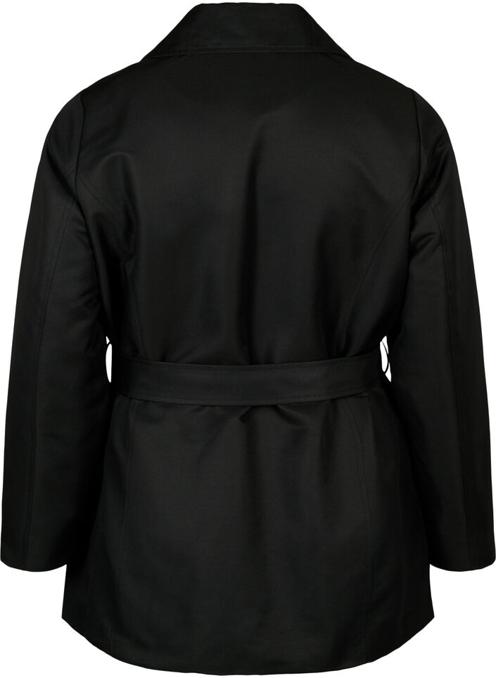 Kort trenchcoat med belte, Black, Packshot