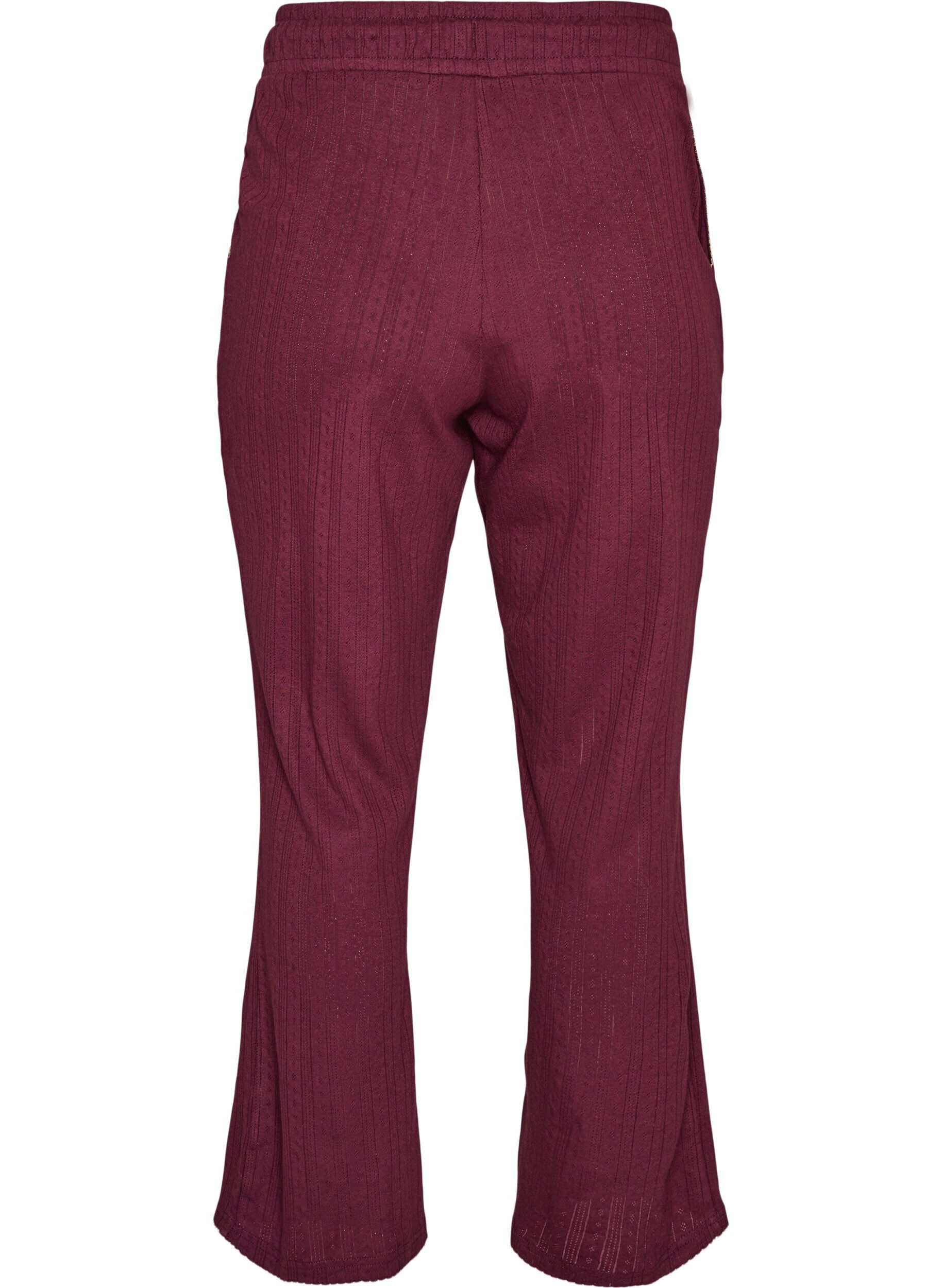 ZizziPyjamasbukse i &oslash;kologisk bomull med hullbroderi, M&oslash;rk Bordeaux, Packshot image number 1
