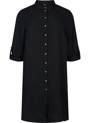Lang ensfarget viskoseskjorte med 3/4-ermer, Black, Packshot image number 0
