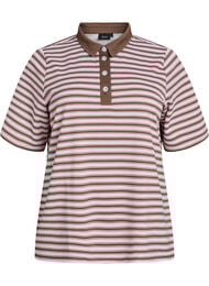 Stripete poloskjorte med korte ermer og glidelås, Fossil B Pink Button