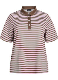 Stripete poloskjorte med korte ermer og knapper, Brun Stripete poloskjorte med korte ermer og knapper