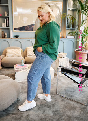 Zizzi Cropped jeans med trykk og høy midje, Blue denim, Image image number 0