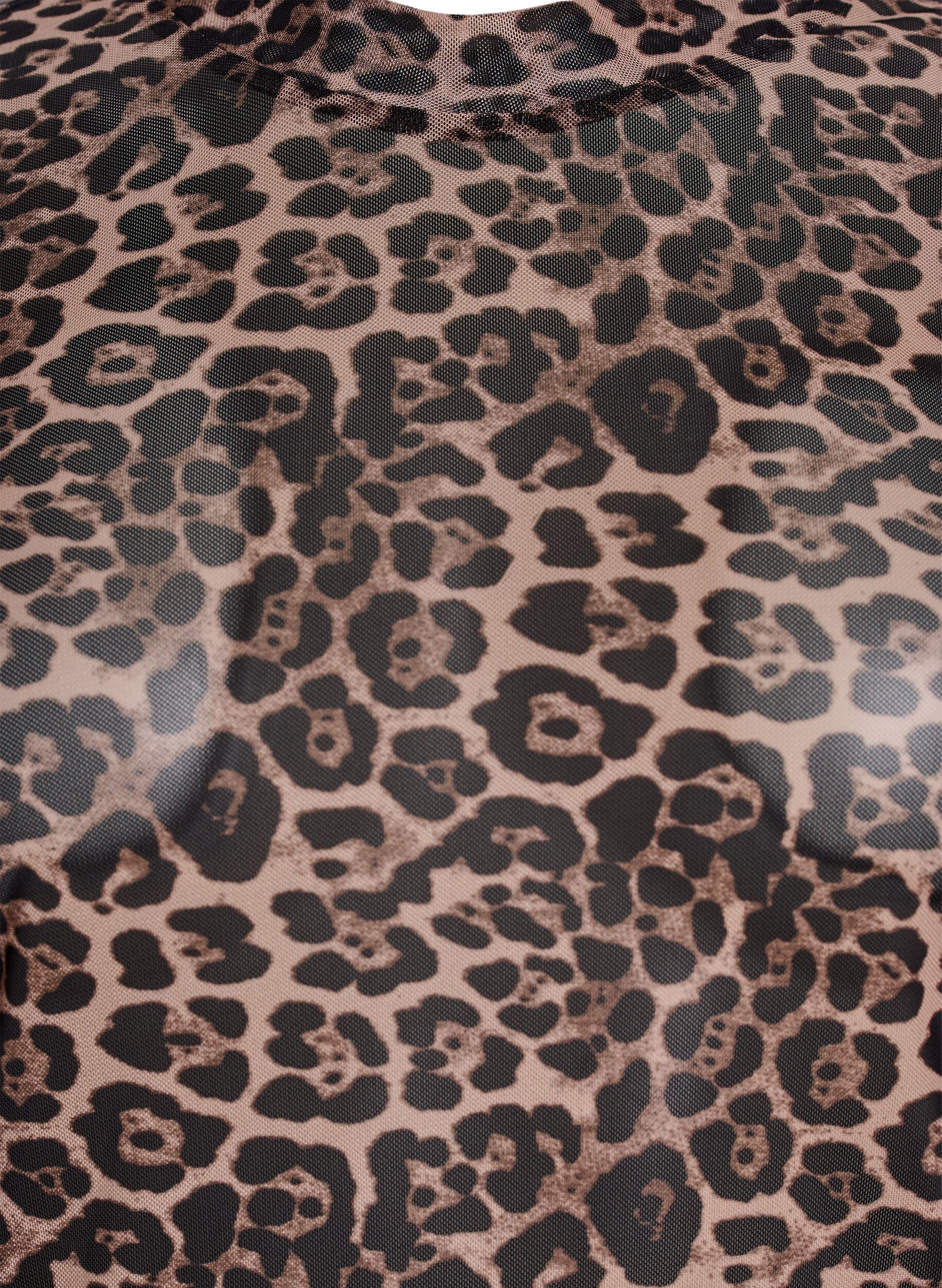 Zizzi Bluse i mesh med leopardm&oslash;nster, Brun, Packshot image number 2