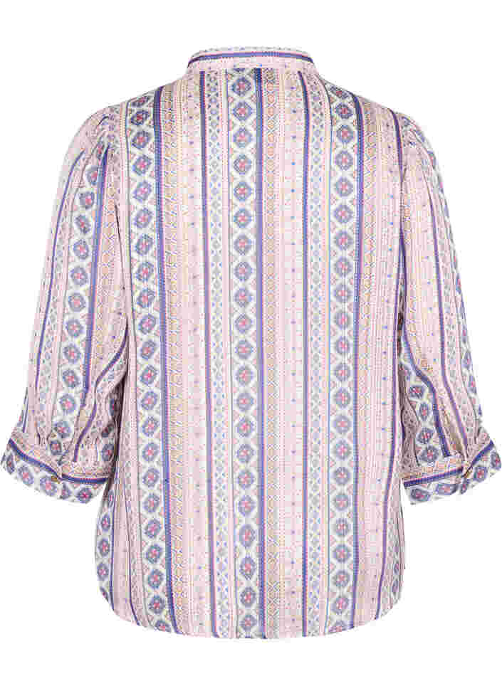 Mønstrete skjortebluse med 3/4 ermer, Off White Ethnic AOP, Packshot image number 1