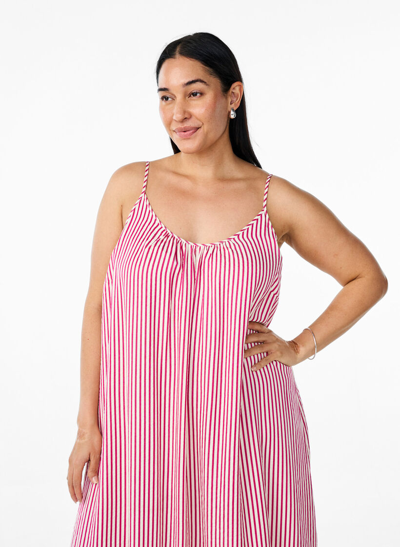 Sommerkjole med striper og A-form, Raspberry w. Stripe, Model