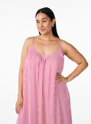 Zizzi Sommerkjole med striper og A-form, Rosa, Model image number 2