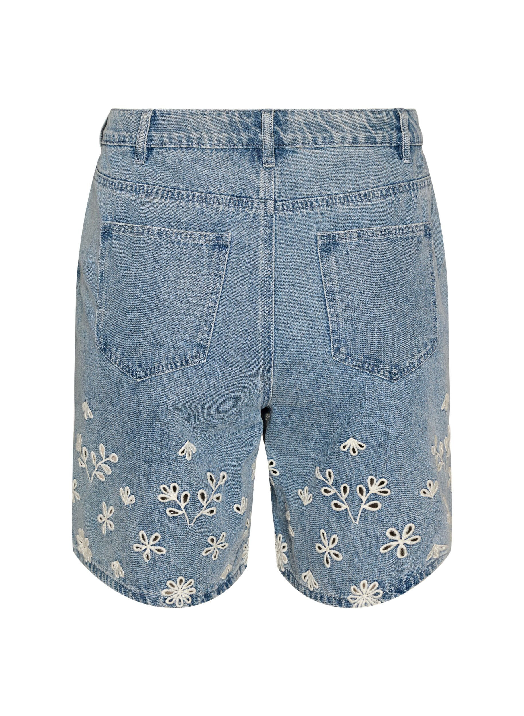 Zizzi Denimshorts med broderie anglaise og h&oslash;y midje, Bl&aring;, Packshot image number 1