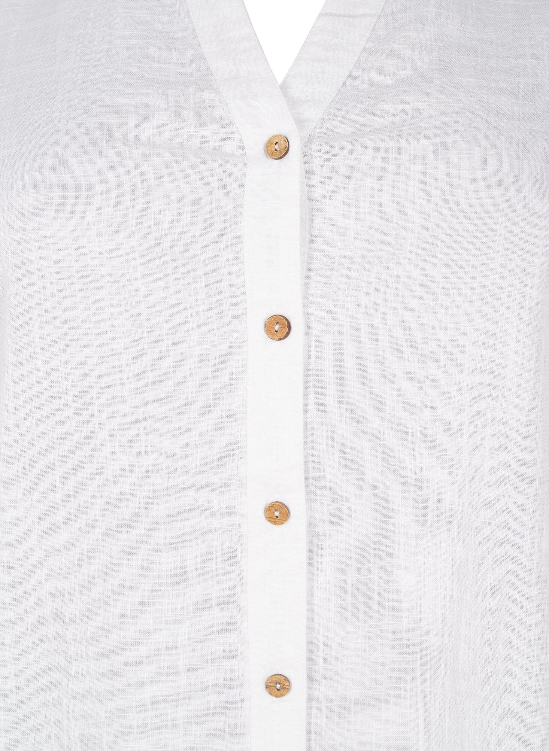 ZizziBomullsbluse med V-hals, Hvit, Packshot image number 2
