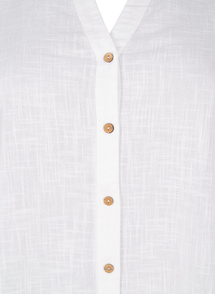 Bomullsbluse med V-hals, Hvit, Packshot image number 2