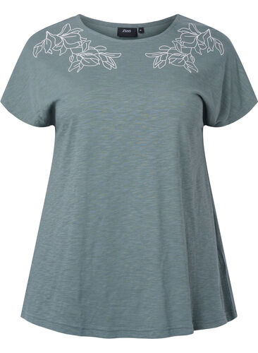 T-skjorte i Bomull med mønsterdetalj, Balsam Green Leaf, Packshot image number 0