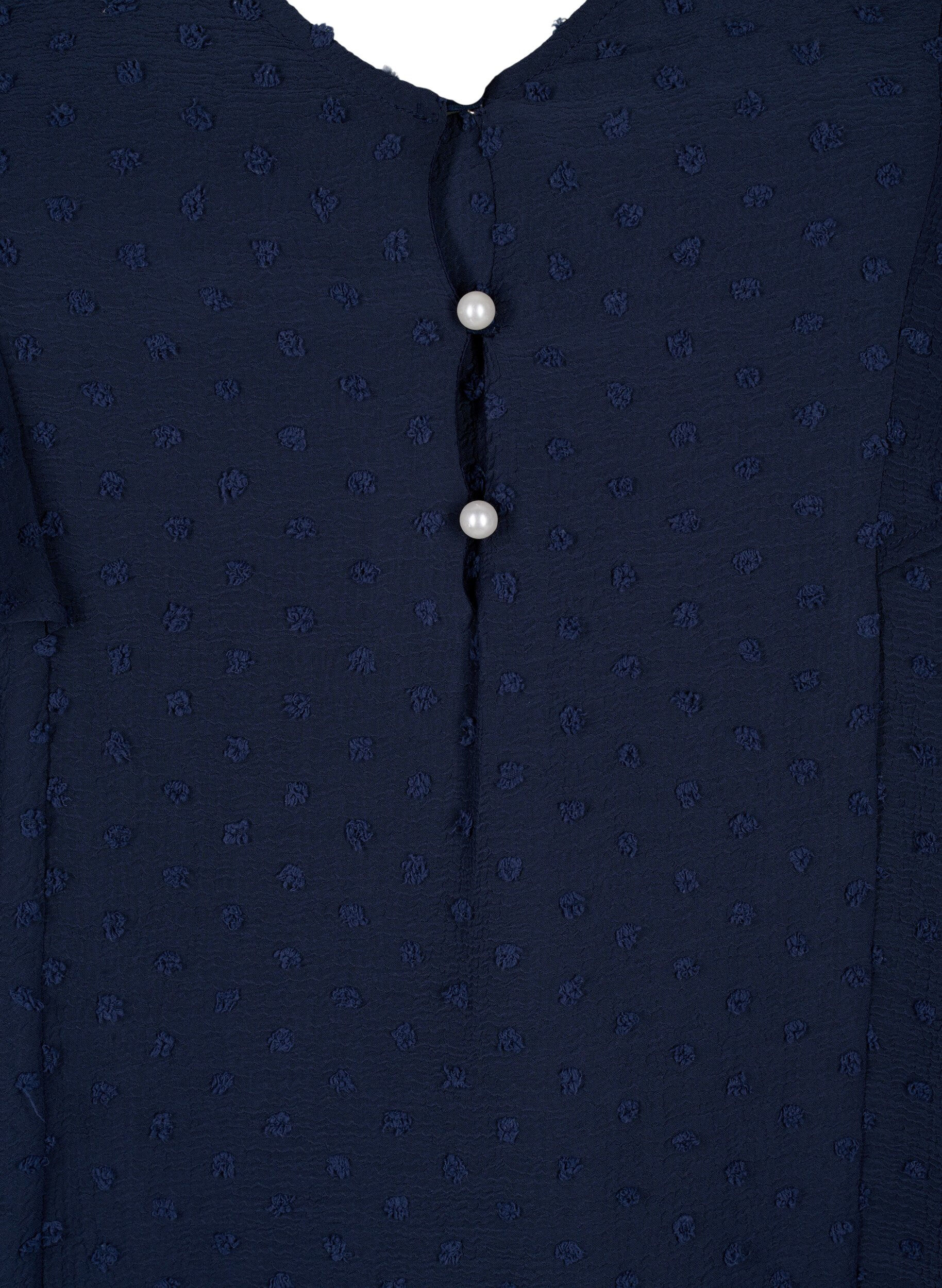 Zizzi Bluse med prikket struktur og korte ermer, Navy Blazer, Packshot image number 2