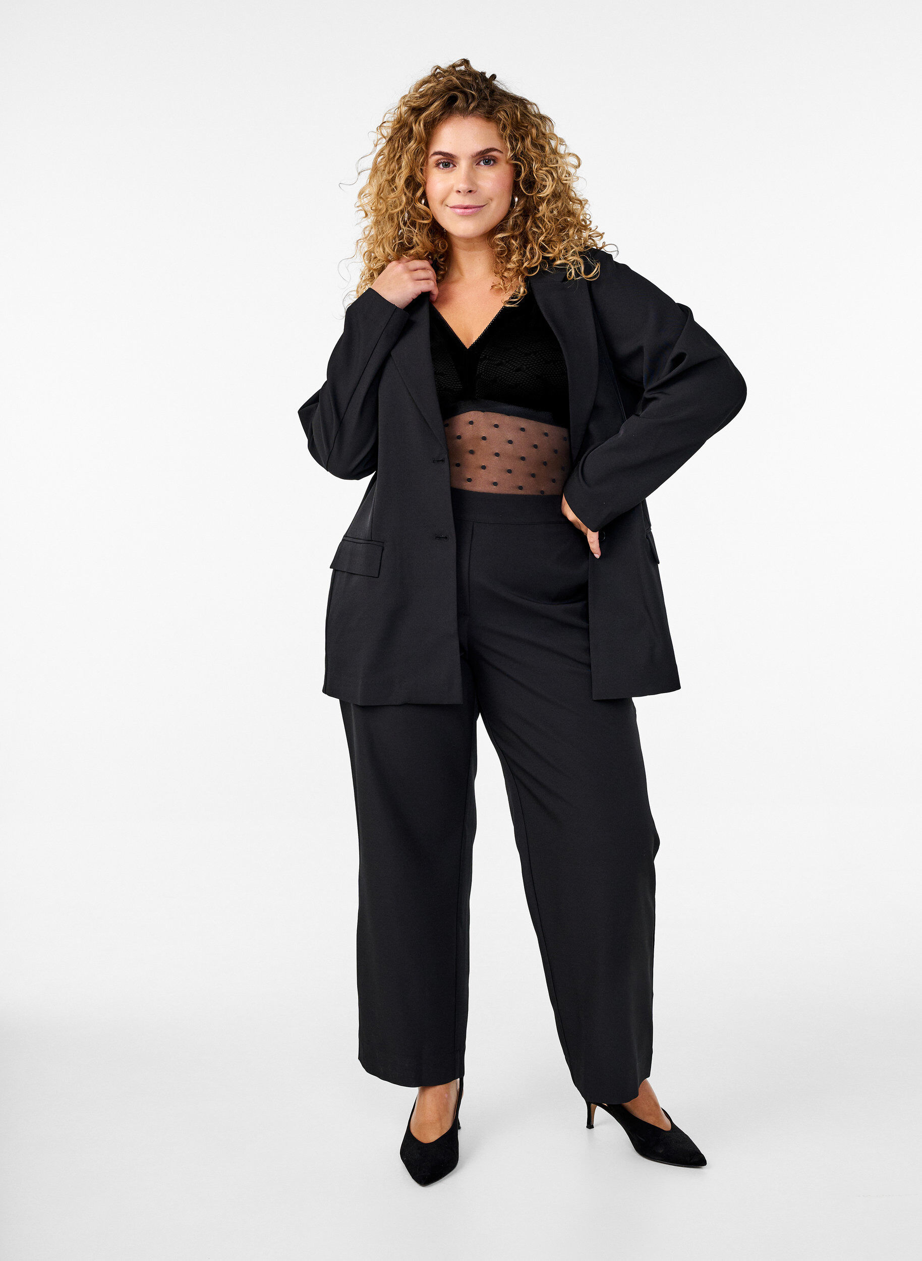 Zizzi Bodystocking med prikkete netting og avtagbare puter, Black, Model image number 4