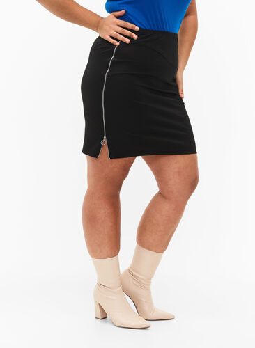 Tettsittende skjørt med glidelås i siden, Black, Model image number 2