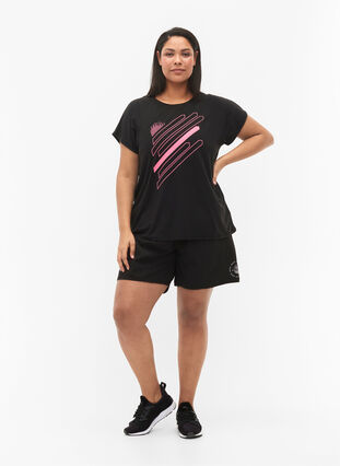 Kortermet trenings-T-skjorte med trykk, Black/Pink Print, Model image number 2