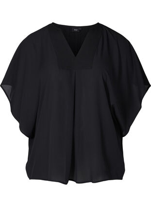 Bluse med V-hals og flaggermusermer, Black, Packshot image number 0