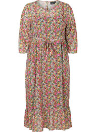 Blomstrete midikjole med knyting i midjen, Pink Flower AOP