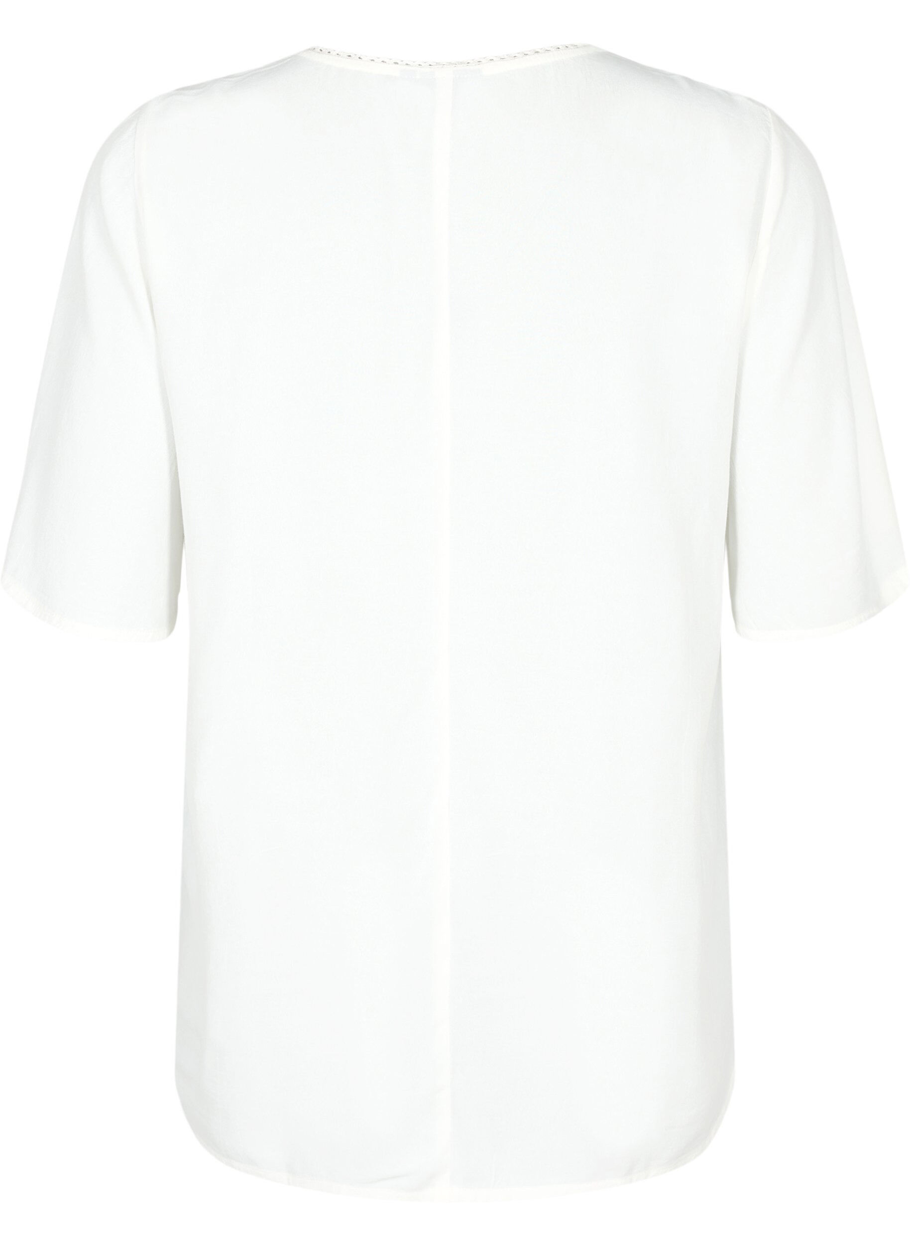 Zizzi Viskosebluse med 1/2 ermer og broderidetaljer, Snow White, Packshot image number 1