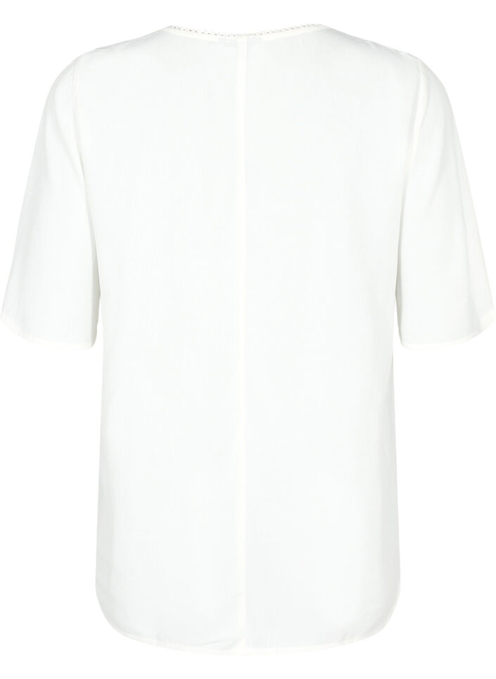 Viskosebluse med 1/2 ermer og broderidetaljer, Snow White, Packshot image number 1