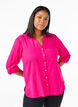 Skjorte bluse med knappelukking i bomull-lin-blanding, Bright Rose, Model image number 0