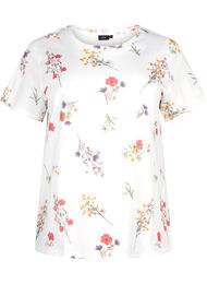T-skjorte i økologisk bomull med blomstertrykk, Bright W. AOP Flower