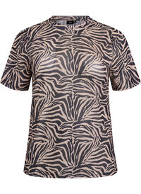 Bluse i mesh med korte ermer, Svart Bluse i mesh med korte ermer
