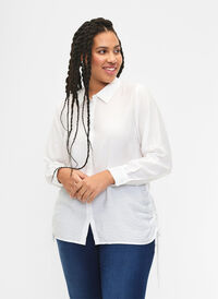 Skjorte i viskose med volangdetaljer, Bright White, Model