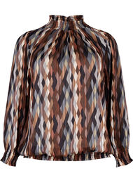 Mønstrete bluse med smock, Earthy Zig Zag
