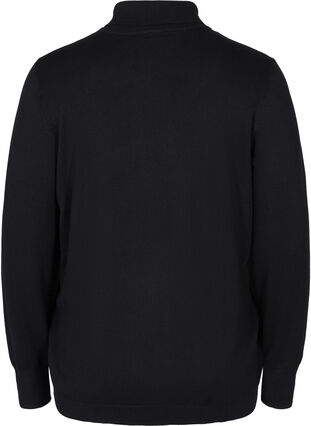 Strikkegenser i viskose med polokrage, Black, Packshot image number 1