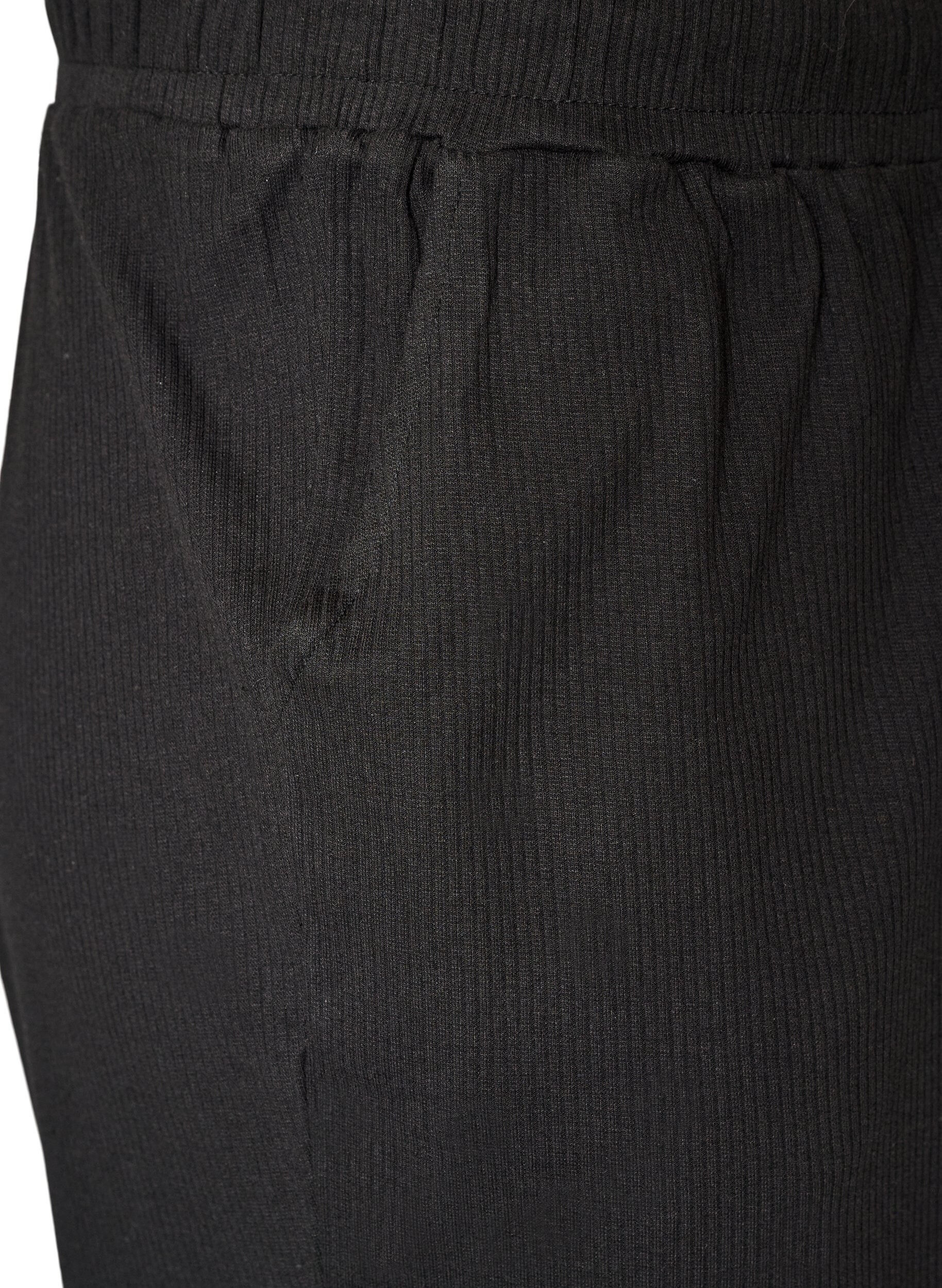 ZizziRibbede pyjamabukser med rette ben, Svart, Packshot image number 3