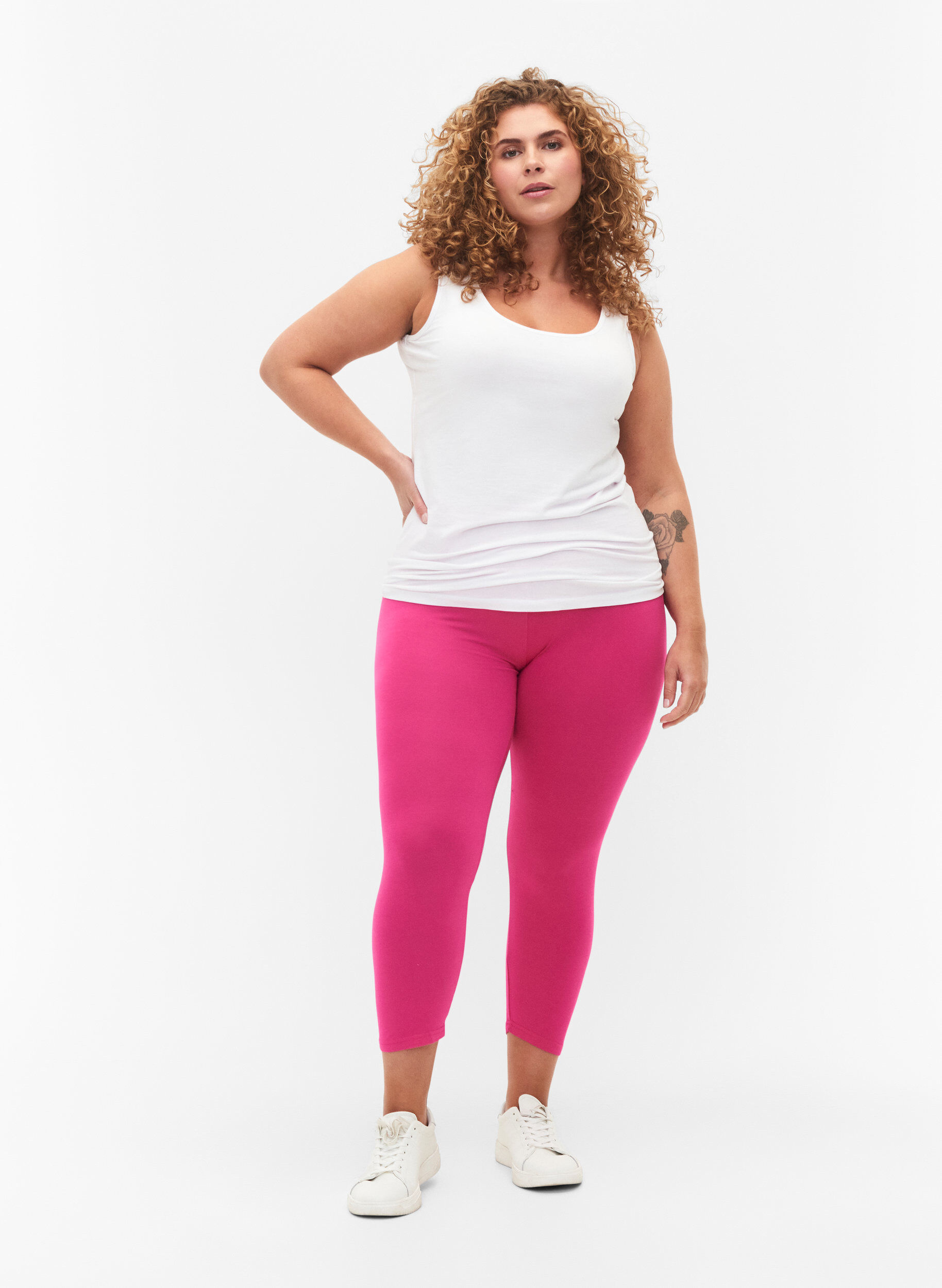 Zizzi Basisleggings i viskose med 3/4-lengde, Rosa, Model image number 1