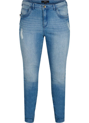 Super slim Amy jeans med splitt og knapper, Light blue, Packshot image number 0