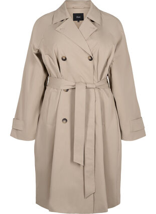 Zizzi Klassisk lang trenchcoat med belte, Chinchilla, Packshot image number 0