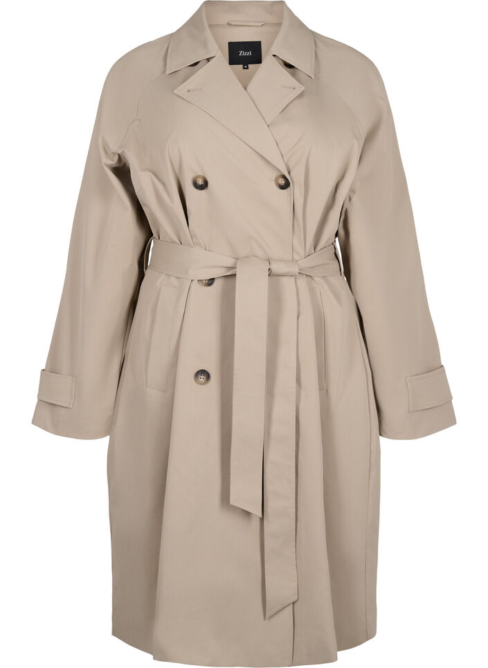 Klassisk lang trenchcoat med belte, Chinchilla, Packshot image number 0