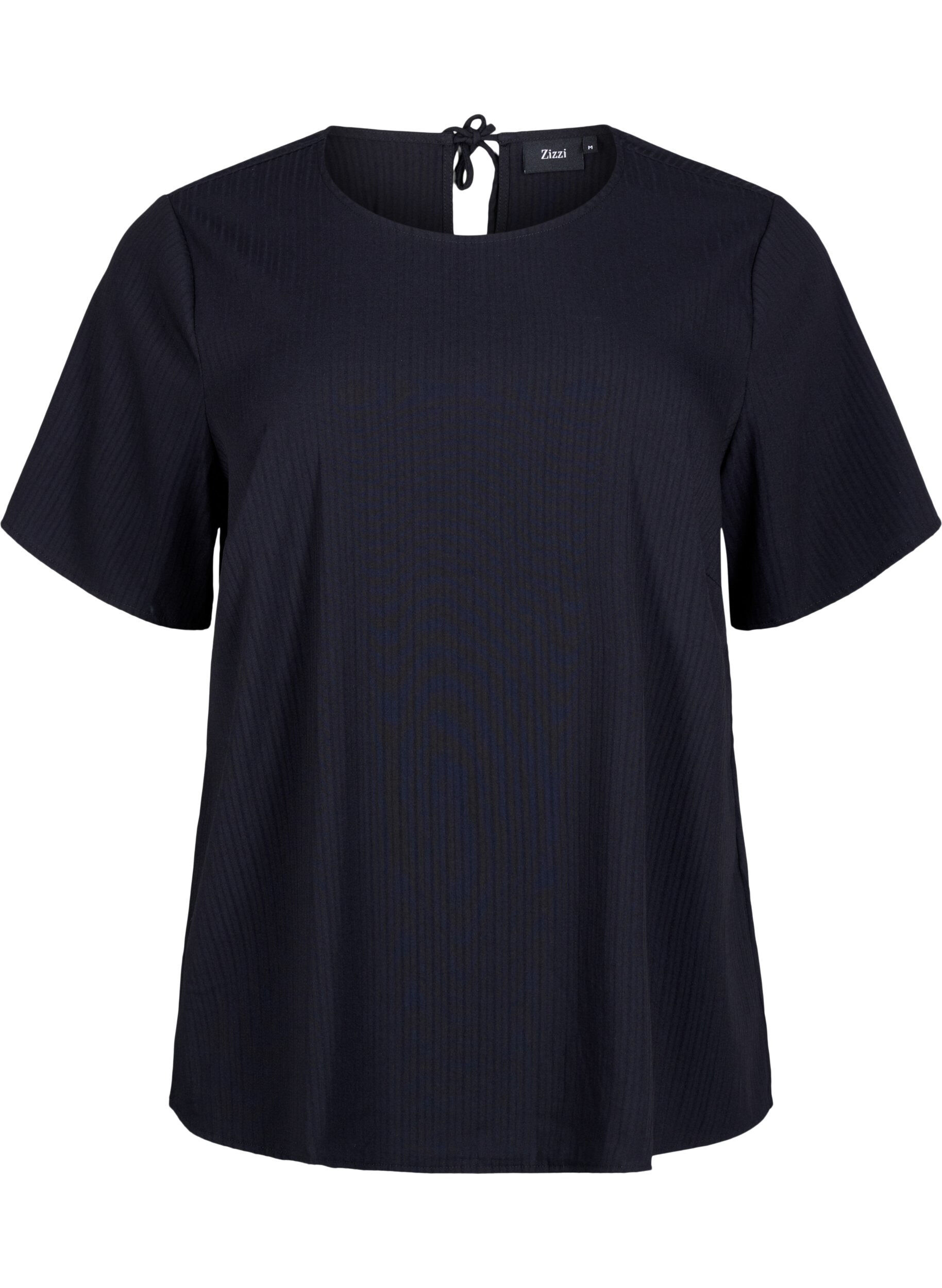 Zizzi Kortermet bluse i viskose med knyteb&aring;nd, Black, Packshot image number 0