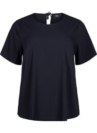 Kortermet bluse i viskose med knytebånd, Black