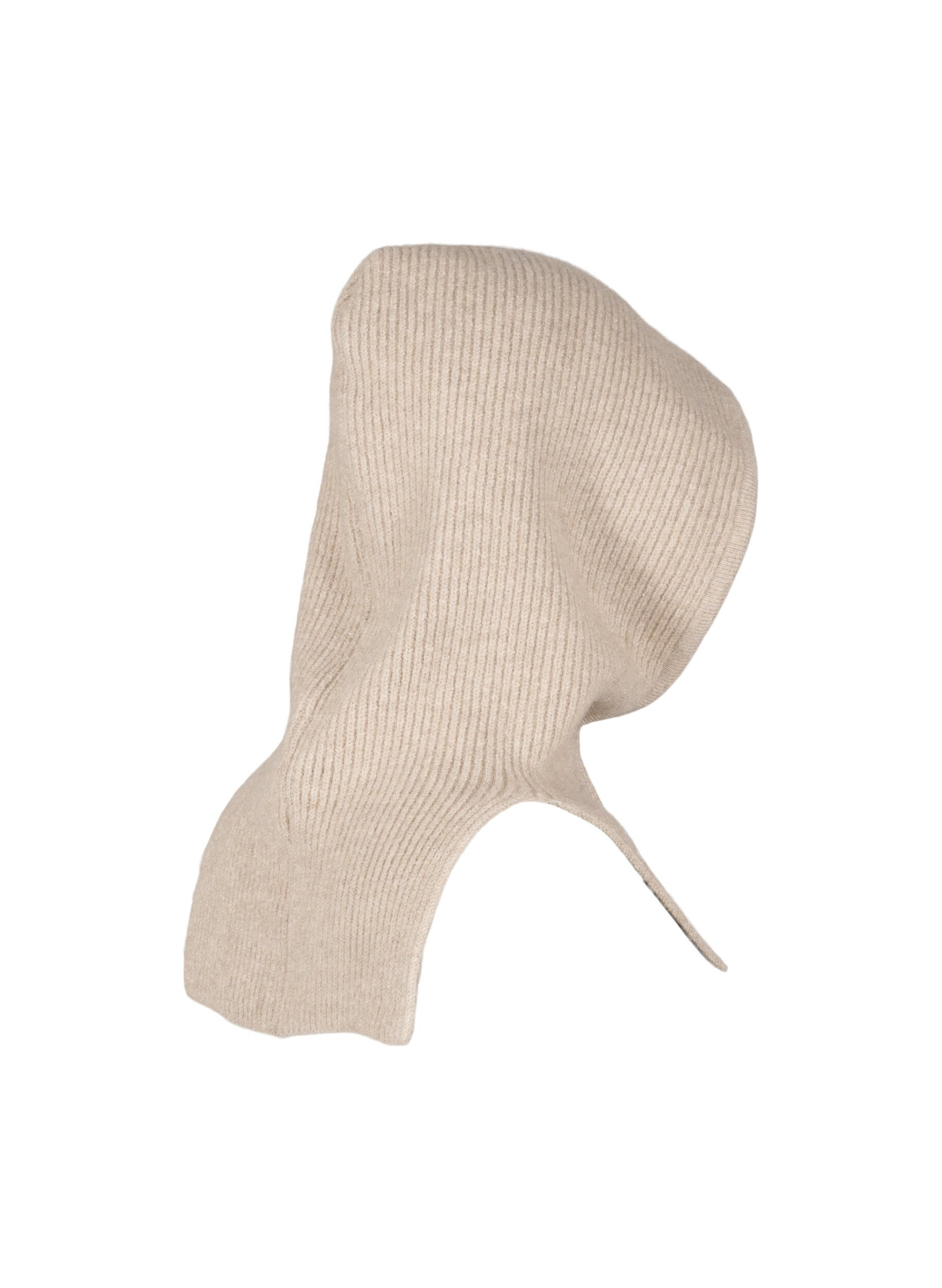 Zizzi Strikket balaclava med snorer, Beige, Packshot image number 3