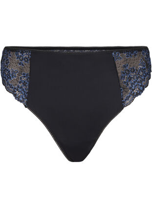 Zizzi Mikrofiber-G-string med blonder, Black w Blue, Packshot image number 0