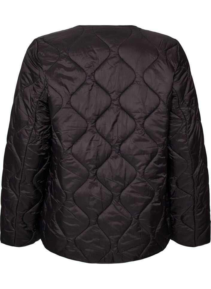 Quiltet jakke med trykknapper og rund hals, Svart, Packshot image number 1