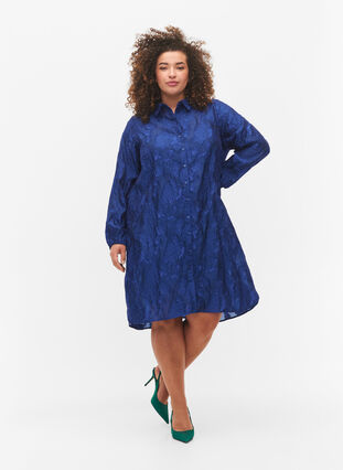 Lang jacquard skjorte, Mazarine Blue, Model image number 2