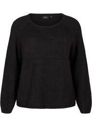 Løstsittende, strikket bluse med rund hals, Black