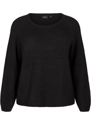 Zizzi Løstsittende, strikket bluse med rund hals, Black, Packshot image number 0