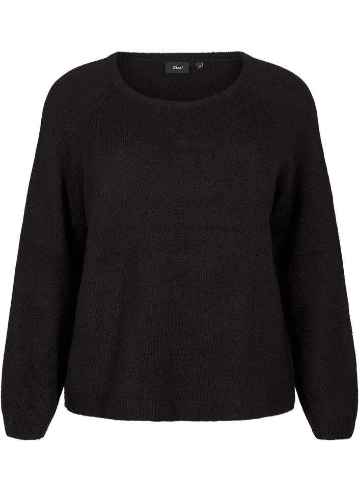 Løstsittende, strikket bluse med rund hals, Black, Packshot image number 0