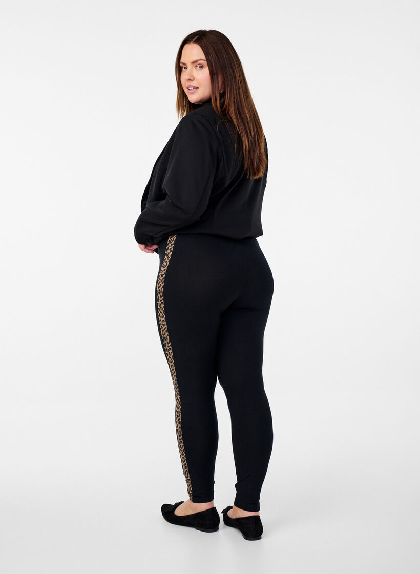 Viscose leggings med leopardprint stripe, Black W. Leo, Model image number 1