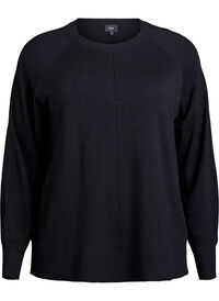 Strikket bluse med midtsøm og raglanermer, Svart Strikket bluse med midtsøm og raglanermer