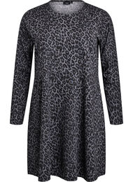 Langermet kjole med rund hals og sebramønster, Dark Grey Leo