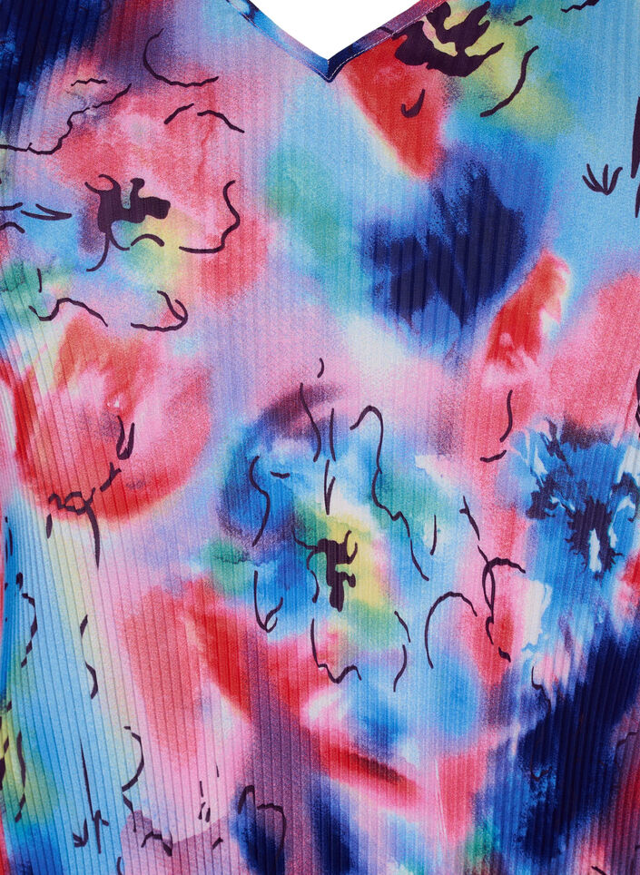 Bluse med plissé og 3/4-ermer, Lavender Space AOP, Packshot image number 2